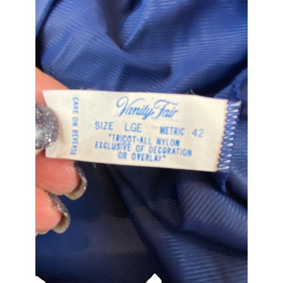 Vanity Fair Sleepwear Set Navy Blue Womens Large All Nylon Lightweight Button - Picture 12 of 16